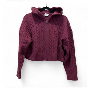 Women's Sunday Best Maroon Cable Knit Cropped Hoodie S Sweater